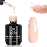 Beetles Builder Gel: botella en primer plano para tono piel suave y acabado natural.
