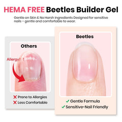 Beetles Builder Gel Rosa Pristine Grace sobre uña, aplicación suave para grosor uniforme.