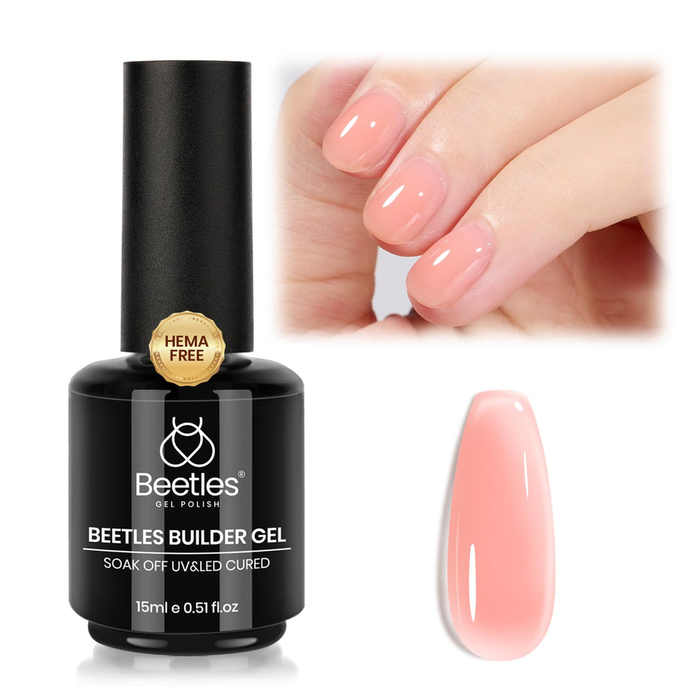 Beetles Builder Gel rosado nude en botella, acabado natural.
