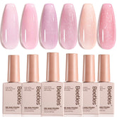 Beetles Conjunto de esmaltes gel rosa brillo para uñas, listo para estilos brillantes.