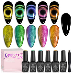 Beetles Esmalte en Gel ojo-gato set 6 colores, tema nocturno para uñas brillantes