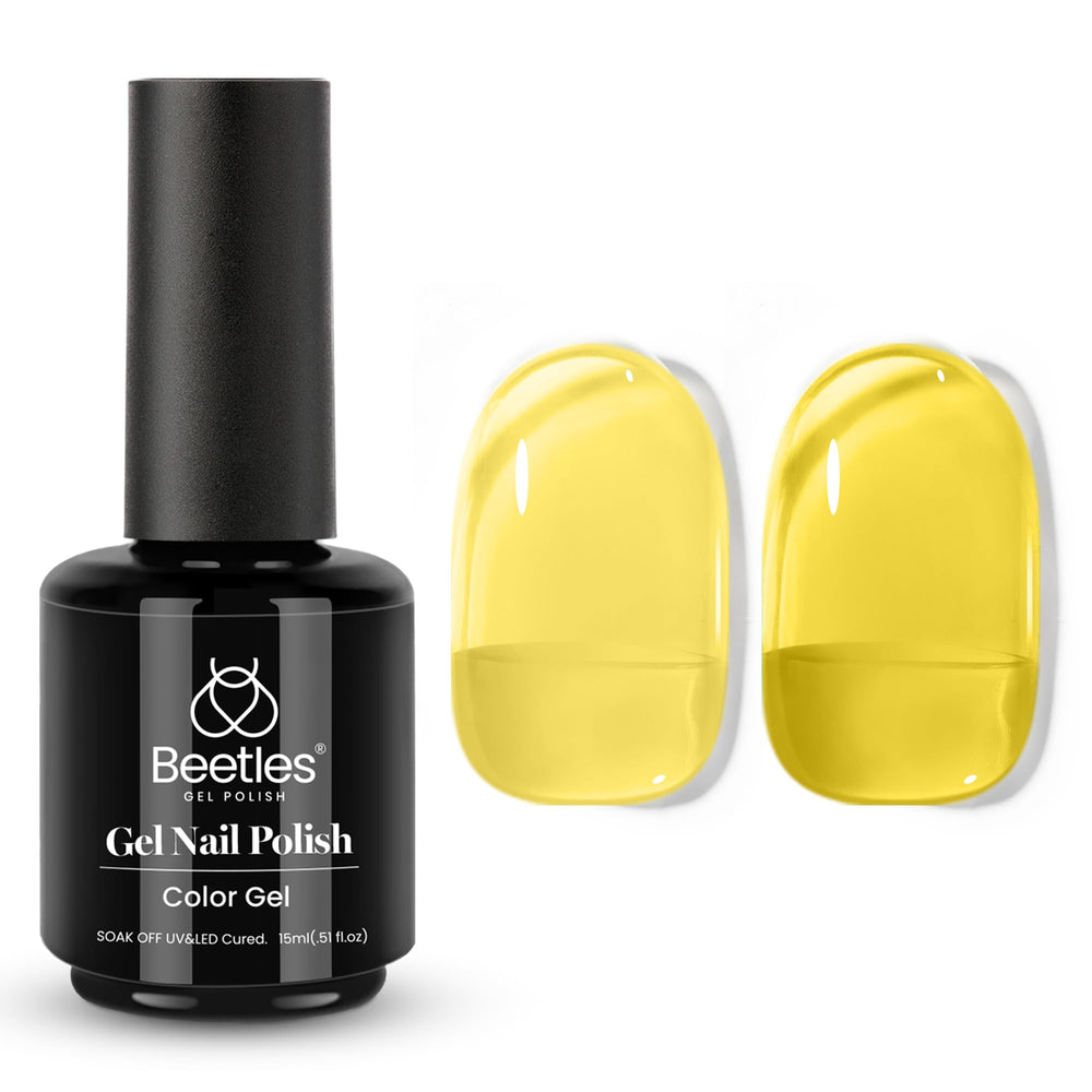 Beetles Esmalte Gel amarillo transparente para uñas, brillo suave.