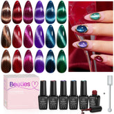 Beetles es esmalte gel con efecto ojo de gato en rojo para uñas vibrantes.