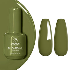 Beetles gel verde oliva, botella para uñas con color elegante.
