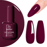 Beetles esmalte gel rojo oscuro 15 ml en uñas con brillo intenso y cobertura.