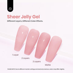 Beetles Esmalte Gel Rosa Translúcido, curado con lámpara UV para endurecer.