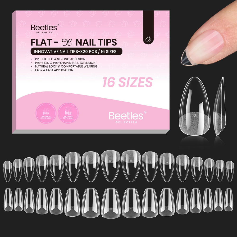 Beetles Flat-X: tips forma almendra-ataúd corto para ajuste cómodo y duradero