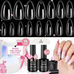 Beetles Gel Nail Kit con tips almendra mediana para extensiones duraderas, uso en casa