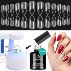 Beetles Gel Nail Kit Etch-X, tapas almendra, agarre firme sin limado para manicura en casa