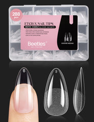 Beetles Gel Nail Tips almendra Etch X, cobertura total para uñas postizas duraderas