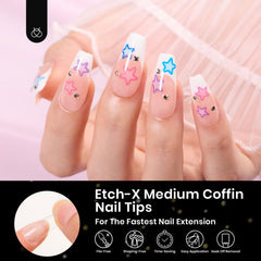 Beetles Gel Nail Tips Etch X mediano en forma ataúd, ajuste preciso para uñas naturales