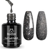 Beetles Gel Negro con brillo reflejante, ideal para uñas deslumbrantes.
