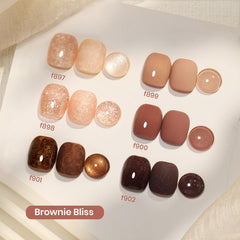 Beetles Gel Polish Brownie Bliss: botellas del kit alineadas