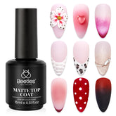 Beetles Gel Polish Top Coat Mate 15 ml, botella; acabado mate duradero para uñas en gel.