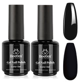 Beetles gel esmalte negro invierno en toma de empaque, acabado intenso y duradero.