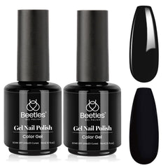 Beetles gel esmalte negro invierno en toma de empaque, acabado intenso y duradero.