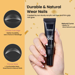 Beetles puntas de uñas almendra mate 576 piezas con tallas variadas