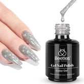 Beetles gel polish reflectante plata en botella, brillo único para uñas.