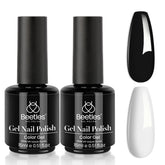 Beetles Gel Polish negro y blanco de 15 ml, ideal para combinar looks elegantes.