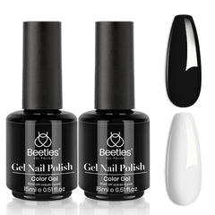 Beetles Gel Polish negro y blanco de 15 ml, ideal para combinar looks elegantes.