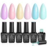 Set de Beetles Gel Polish Pastel con 6 colores para uñas, acabado suave.