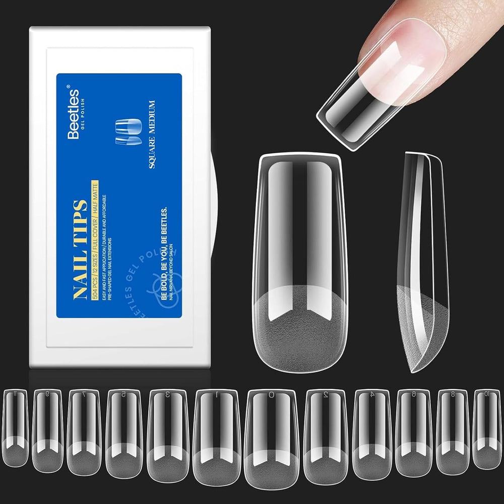 Beetles Gelly Tips extensión en medias cuadradas, 504 piezas, kit rápido para uñas naturales