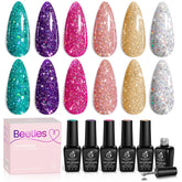 Beetles Glitter Gel Polish rosa con purpurina para uñas brillantes