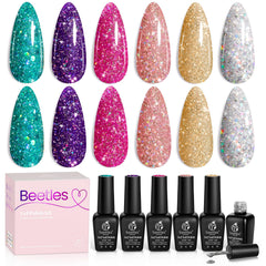 Beetles Glitter Gel Polish rosa con purpurina para uñas brillantes
