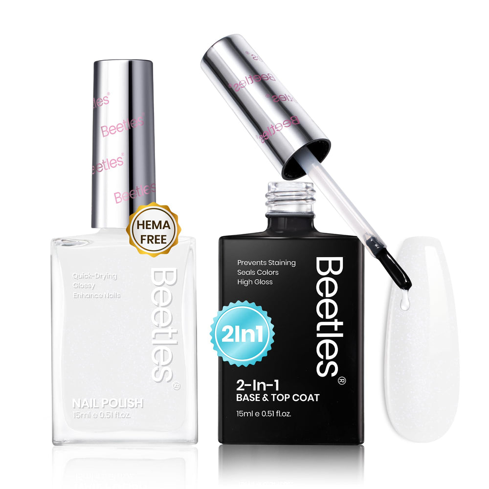 Beetles Laca Uñas Blanca Lechosa 2 en 1 Base y Capa Superior para acabado uniforme.