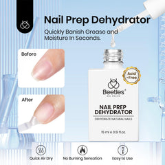Beetles Nail Dehydrator y Primer, aplicación suave y delgada para adherencia duradera.