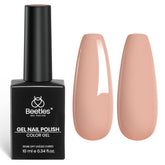 Beetles Nude Fall Gel Nail Polish tono marrón claro, acabado suave para uñas pulidas.