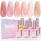 Be beetles nude pink gel polish set swatches show six shades for buildable color