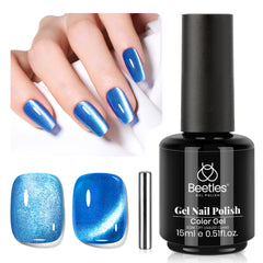 Beetles Esmalte en gel azul ojo de gato con imán para crear diseño magnético.