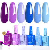 Beetles Purple Blue Gel Polish Set with six colors for versatile nails.