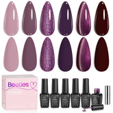 Beetles Purple Gel Nail Polish Set with six shades for versatile daily wear.