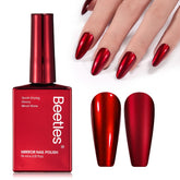 Beetles Red Chrome Nail Polish bottle close-up showing a vibrant cherry mirror finish.
