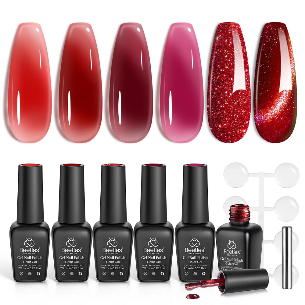 Beetles Red Revival: conjunto de gel con 6 colores para efecto ojo de gato.