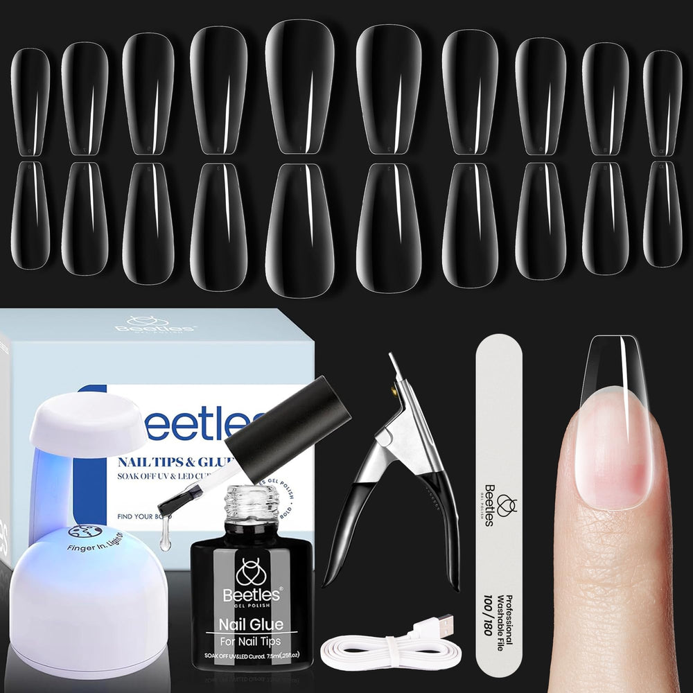 Beetles Soft Gel Nail Kit con uñas coffin mediano y lámpara LED para curado rápido
