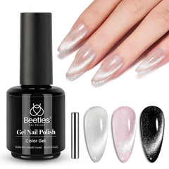 Beetles Star Cascade Plateado Cat Eye gel para uñas, efecto ojo de gato deslumbrante.