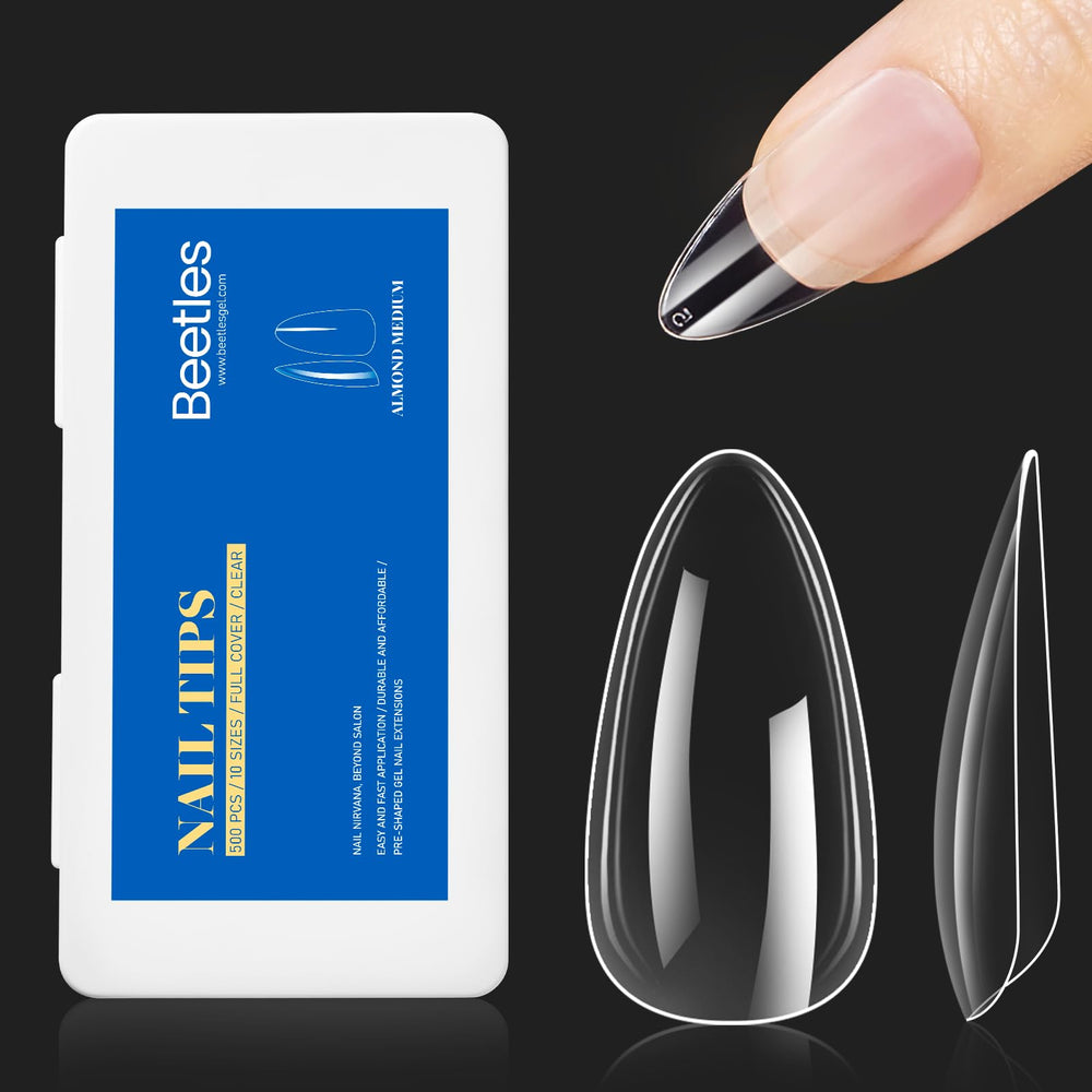 Beetles tips gel almendra mediano transparente para extensión suave de uñas
