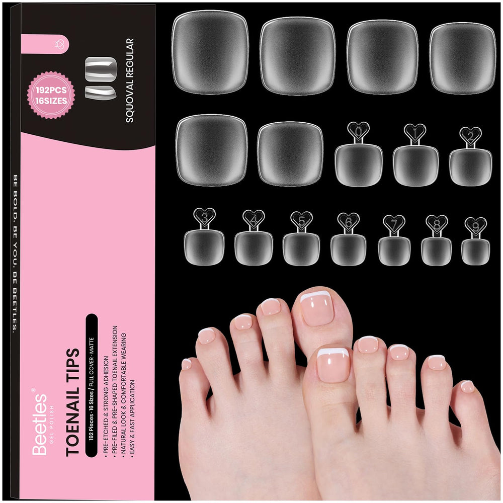 Beetles tips para uñas de dedos del pie cuadrados con 16 tallas para ajuste perfecto.