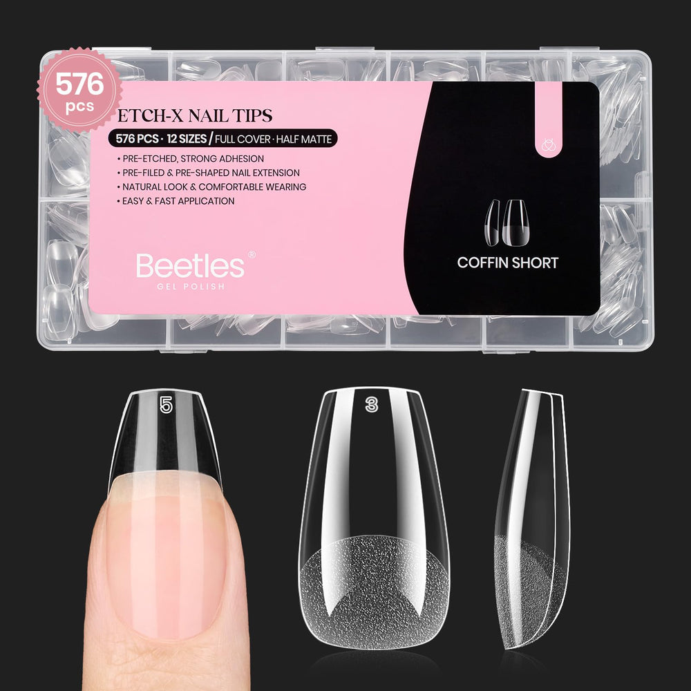 Beetles tips de uñas corto coffin, 576 piezas, facilita una manicura rápida.