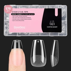 Beetles tips de uñas corto coffin, 576 piezas, facilita una manicura rápida.