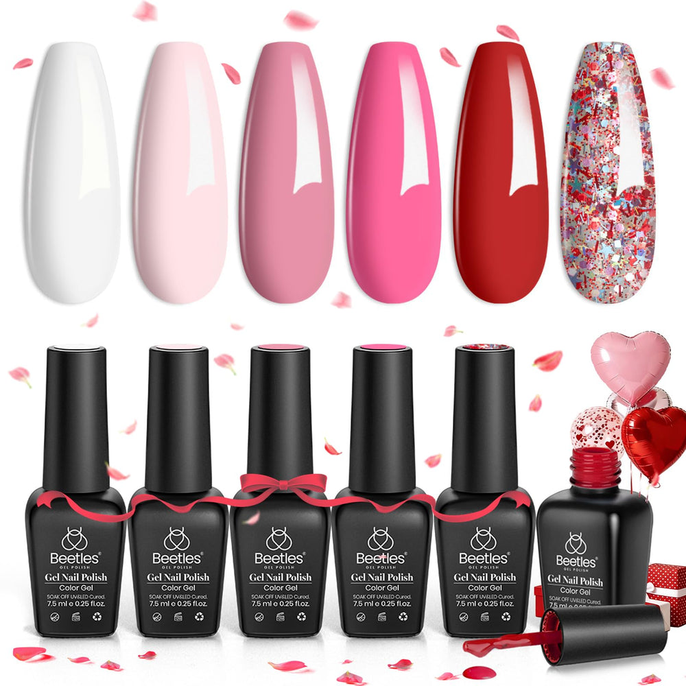 Beetles Valentines: set de geles 6 colores rosados para uñas duraderas