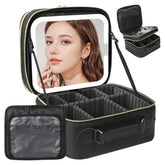 Behaesty bolso de maquillaje de viaje con espejo LED, práctico para retoques en ruta