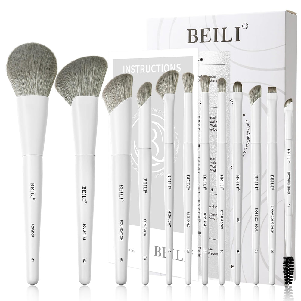 Pinceles BEILI set de 12 piezas para rostro y ojos, aplicación suave.