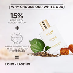 Bella Vita Luxury White Oud, etiqueta y empaque, sensación exótica de oud para ocasiones especiales.