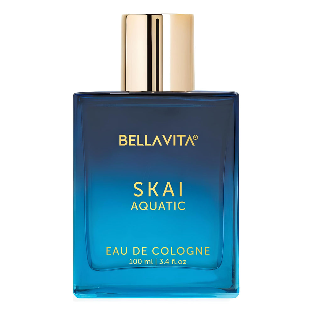 BellaVita Luxury SKAI Aquatic: botella elegante del perfume unisex para uso diario.