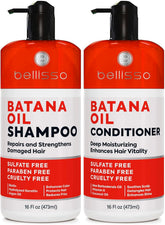 Bellisso Batana Oil Shampoo bottle showing thickening potential for fuller hair.