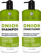 Bellisso Onion Rosemary Shampoo bottle promotes volumizing hair care for fuller-looking strands